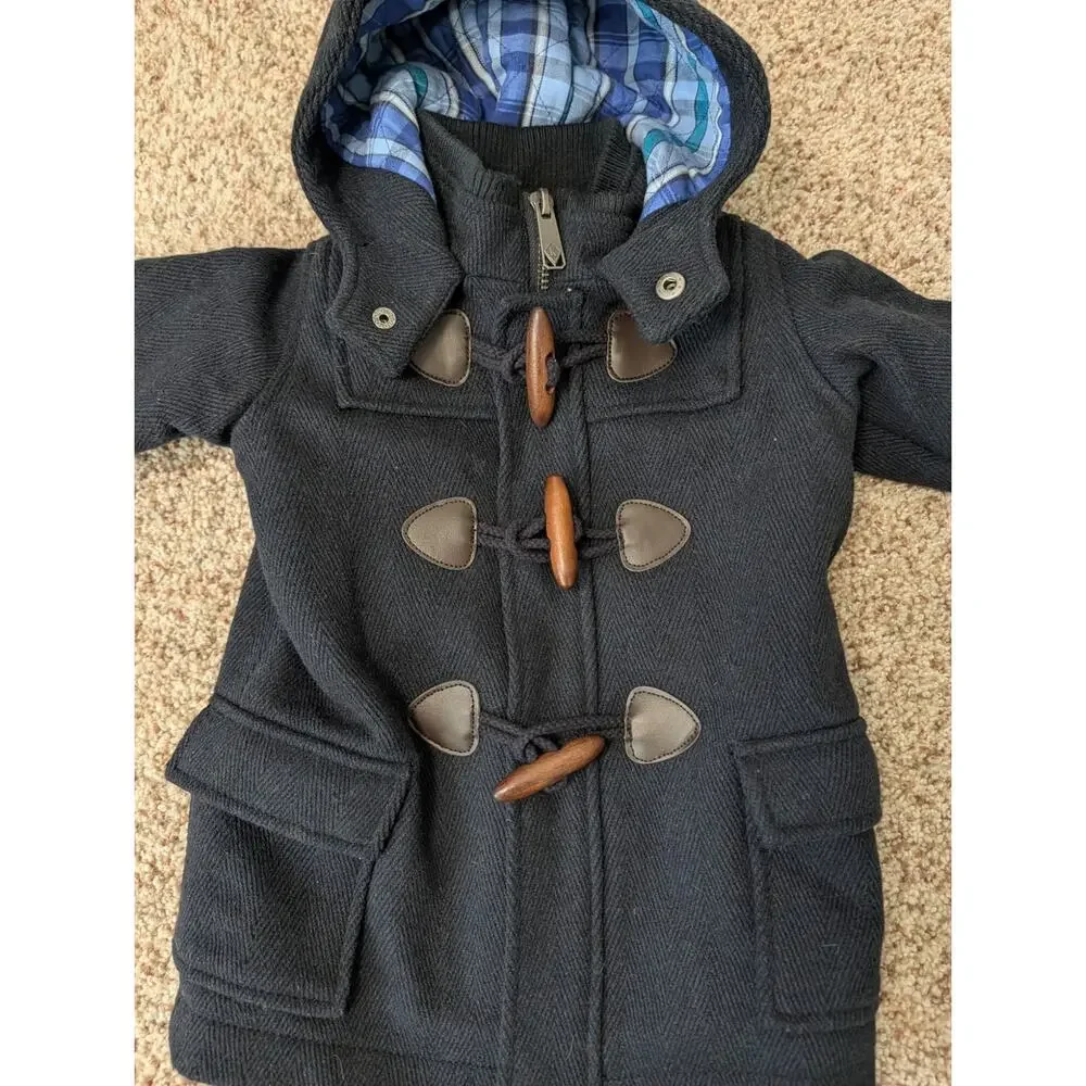 Kitestrings by Hartstrings Girls Navy Wool Blend Hooded Duffle Coat Jacket 18M